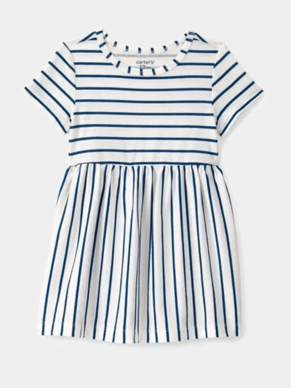 Baby Girl Striped Short-Sleeve Dress - Blue/Ivory